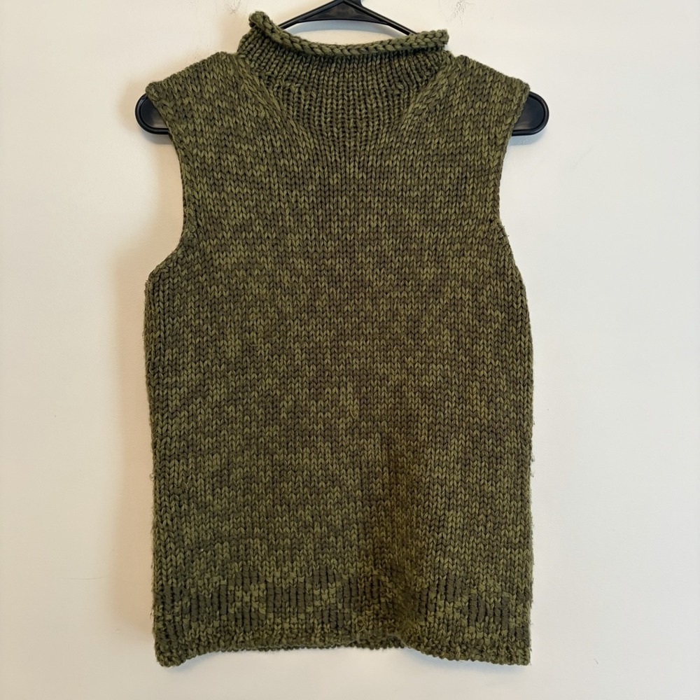 INC International Concepts Wool Blend Green Knit Sleeveless Tank Top Mock neck M